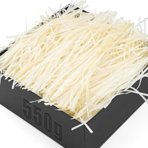 TXXATX 550g Virutas de Papel para Relleno Blanco Leche Relleno Cajas Regalo con Lazos Raffia Papel Triturado para Relleno DIY Relleno para Empaquetado para Decoración Fiestas