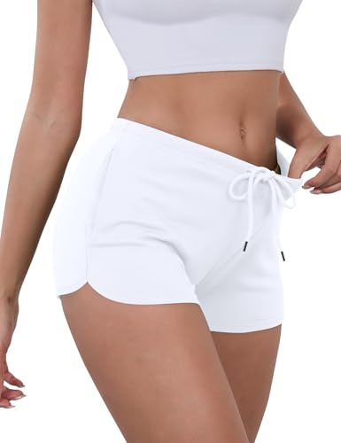 IECCP Running Sweat Shorts for Women Summer, Low Rise Jerseys Gym Walking Yoga Shorts with Pockets 2025 White