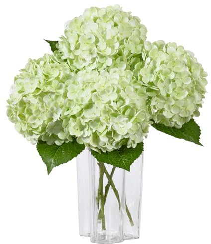 DuHouse 3Pcs Large Hydrangea Artificial Flowers, 50cm Latex Real Touch Hydrangeas Lifelike Hydrangea Flower for Home Wedding Bouquets Centerpieces Party Living Room Decoration(Light Green)