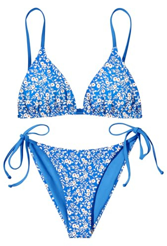 Nadeer Femme Maillots de Bain Deux Pièces Sexy Bikini Imprimé Floral Swimwear Triangle Halter Top et de Plage Taille Basse Bas de Bikini