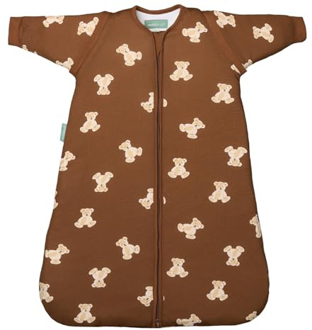molis&co - Saco de dormir para bebé 1.0 TOG con Mangas Desmontables - (12-18 meses) - Ideal para primavera y otoño - 100% algodón (OEKO-TEX 100) - Teddy Mocca