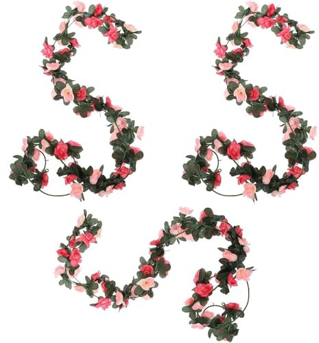 3PCS Flower Garland Decoration, Hanging Flowers, Artificial Flowers Garlands Double Colors Fake Rose Flower, Outdoor Fake Silk Hanging Floral Garland,for Home, Wedding Arrangements