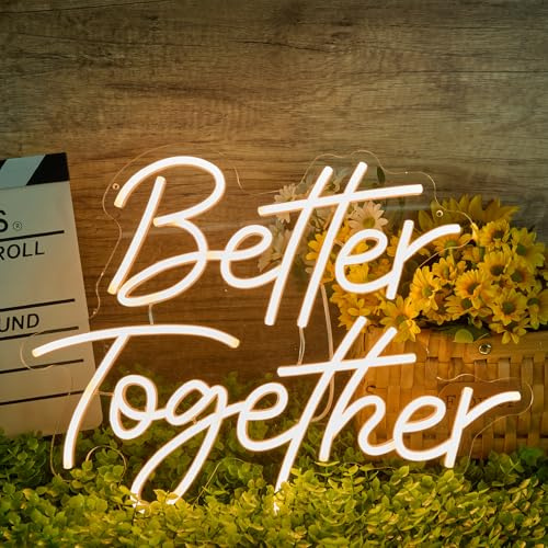 Better Together LED Neon Sign for Wall Decor, Neon Light Gift for Wall Party Décor,Bedroom Room,Wedding Engagement Anniversary Bridal Shower Backdrop Decororations, 16.5 x 12.4 inch.
