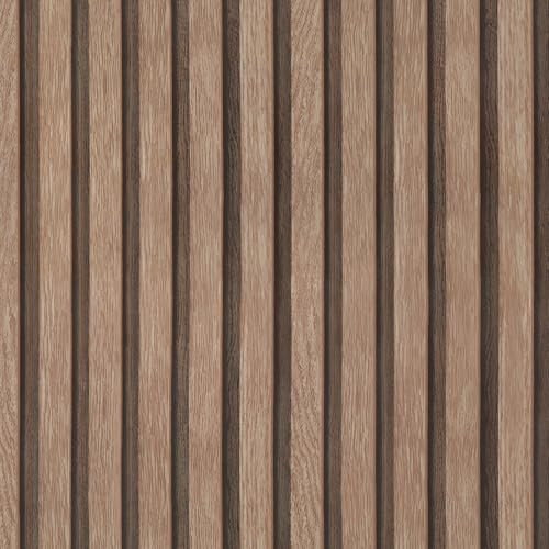 wishFIRE Wood Slat Wallpaper Natural Wood Effect Peel and Stick Wallpaper 44cm x 305cm Light Tan Vintage Self Adhesive Removable Panel Wall Paper Roll for Living Room Bedroom