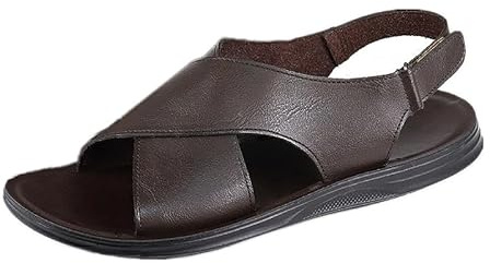 MGGMOKAY Sandalias de cuero para hombre zapatos de cuero informales de verano con diseño cruzado,Marrón,44