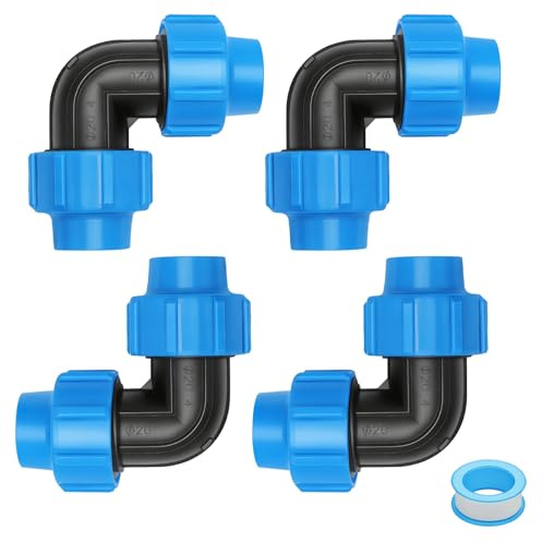 4 Pezzi Raccordo PE Tubo 20mm con 6m Nastro Sigillante, Raccordo Curva 90° Blu, Giunto PP, PP Fitting per Tubi PE80 PE100, Uso Interno, Irrigazione Giardino, Tubo Acqua Domestico