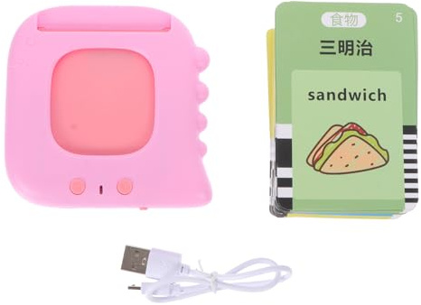 ZUNOXAZ Juego de Tarjetas para Aprendizaje de Idiomas Dispositivo de Lectura Interactivo 112 Tarjetas Didácticas Inglés y Chino Juguete Cognitivo Luces LED Color Rosa para Preescolar