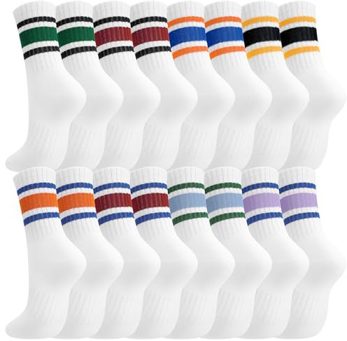 Zuimei 8 Pairs Kids Socks Cotton School Sports Sock, Age 9-12 Years | Athletic Crew Sock with Stripes, Soft Breathable, Elastic Stretchy, for Girls and Boys School, Sports and Everyday Wear