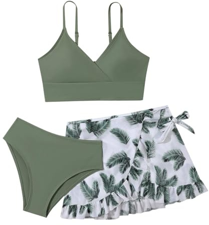 YcZithral Long Sleeve Swimsuit Girls Kids Swim Suits Two Piece Bikini Set Teens Bathing Suits Beach Rash Guard Summer Bathing Summer Beach Girls Swimsuit 10-11 Years Green