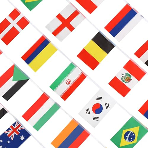 Gatuida 200 Stück Länderflaggen Wimpelkette aus Polyester mit Einfacher Aufhängung und Lichtechten Farben für Internationale Feierlichkeiten und Sportveranstaltungen
