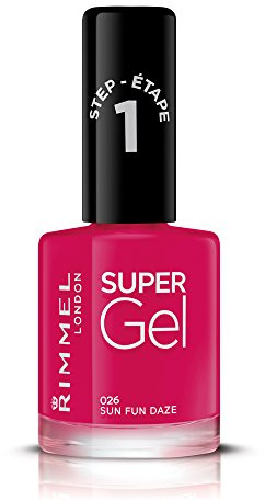 Rimmel Super Gel Nail Polish 025 Sun Fun Daze | Glossy gel-like manicure,, no base coat or UV lamp, intense colour, 3D shine, up to 14 days chip-resistant wear, wide brush