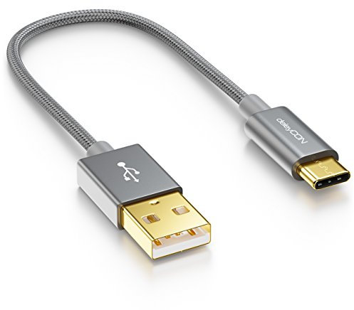 deleyCON 15cm Cavo USB-C - Cavo di Ricarica Cavo Dati - Nylon + Spina in Metallo - USB C a USB A - Compatibile con Apple Samsung Google Huawei Xiaomi Tablet Laptop PC - Grigio