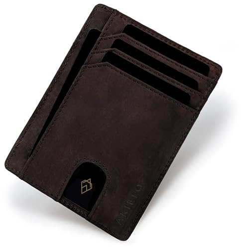 AKIELO Porta Carte di Credito con Blocco RFID in Confezione Regalo – Portafoglio Uomo Slim – Porta Tessere dal Design Minimalista (BRAVO - Edizione Moka Scuro)