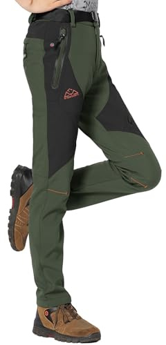 Rdruko Women's Hiking Pants Outdoor Waterproof Windproof Softshell Fleece Slim Snow Ski Pants(Green, US XL)
