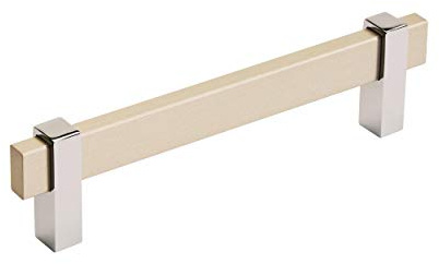 Amerock | Cabinet Pull | Silver Champagne/Polished Chrome | 5-1/16 inch (128 mm) Center to Center | Mulino | 1 Pack | Drawer Pull | Drawer Handle | Cabinet Hardware
