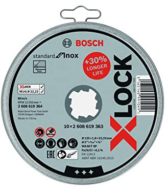Bosch 10x Disque à tronçonner PRO Stainless Steel and Metal Longlife pour petite meuleuse angulaire et X-Lock, M14/22,23 mm (Ø 125 mm, Professional Accessoire Petite meuleuse angulaire)