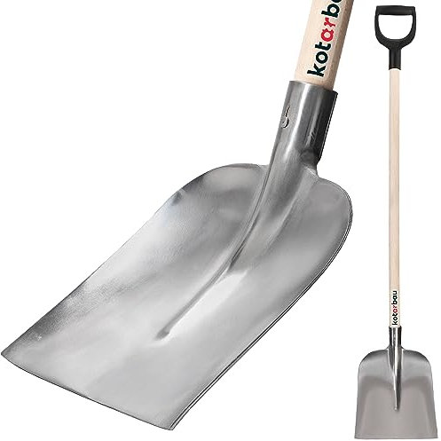 KOTARBAU® Pala de acero inoxidable, Pala con mango de madera, Pala para trasladar material suelto, Pala universal para jardín obra, Pala de jardinero, Mango anilla, Pala de construcción punta cuadrada