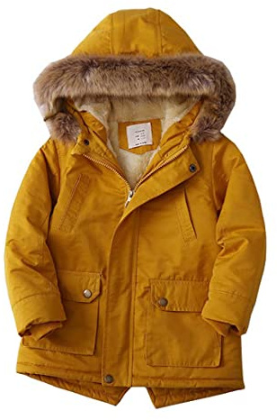 WEONEDREAM Winter Boys Jacket with Hood Size 3t 4t Toddler Warm Fur Coat Yellow Windbreaker Heavy Outerwear Winter Snow Coats Jacket Outfits for Kids Clothes Age 3 4 Years(20120Yellow,110)