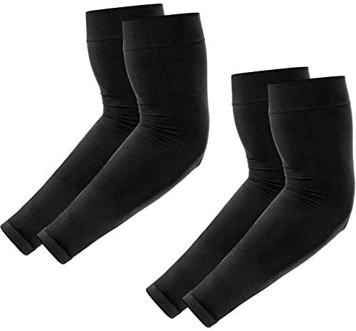 Newbyinn Manchettes de Bras pour Hommes et Femmes, Protection Anti-UV, Couverture de Tatouage, Sensation de Fraîcheur, Manchons de Sport de Compression - Taille: L, Couleur: Noir