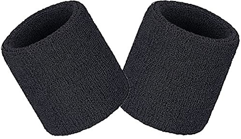 Schweißbänder Sport Wristbands 2 Pack, Sport Schweißband Armband Weiche verdickte Baumwolle, für Fußball Basketball Tennis Gymnastik (Schwarz)
