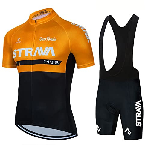 Hombre Conjunto Ropa de Ciclismo para Verano, para Hombre Maillot de Ciclismo para Hombre Conjunto de Traje de Ciclismo de Equipo Profesional de Manga Corta (Orange,L)