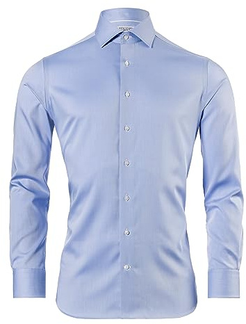 Vincenzo Boretti Camicia, Slim-Fit/Taglio Aderente, Twill - Non-Stiro Blu 39-40