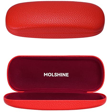 molshine Custodia per Occhiali in Pelle Rigida,Borsa per Occhiali Portatile per Uomini,Donne,Ragazze,Viaggi,Studio,Lavoro (Rosso)