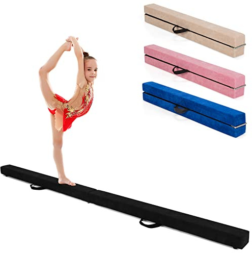 COSTWAY Trave Ginnastica Artistica per Casa 210/240/270 cm, Trave Pieghevole per Bambini con Maniglia, Base in Legno e Fondo Antiscivolo, Trave di Equilibrio da Pavimento