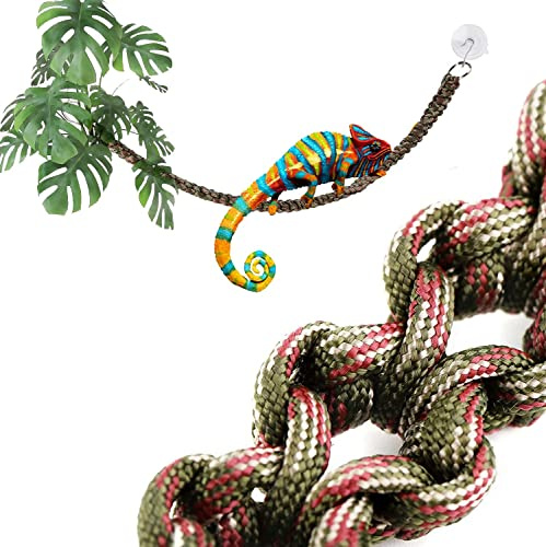 Abizoo Accessori rettili per piante, rettile Climbing Branch, accessori per terrario geco camaleonte decorazione per terrario rettile foglie rampicanti artificiali con ventose per drago barba