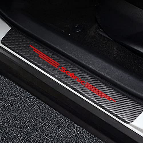 EAGLEG 4 Piezas Pegatina para Umbral de Coche para REN-Ault Scenic, Película Protectora Estribos Fibra Carbono Autoadhesivo Puerta Guardias del Borde Decoración Accesorios,Red