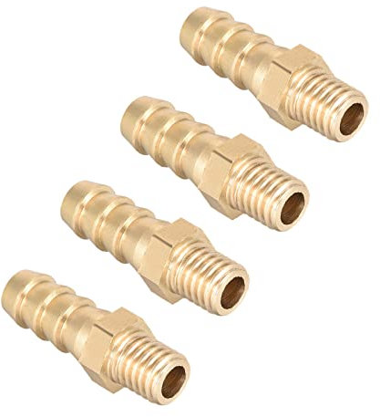 QUARKZMAN Métrico M8-1.25 Macho Rosca a 8mm Púas Latón Lengüeta Manguera Conexión x 4uds Tubo Conector Adaptadores para Manguera Conexión, Conector de Lengüeta de Latón [Dorado Tono]
