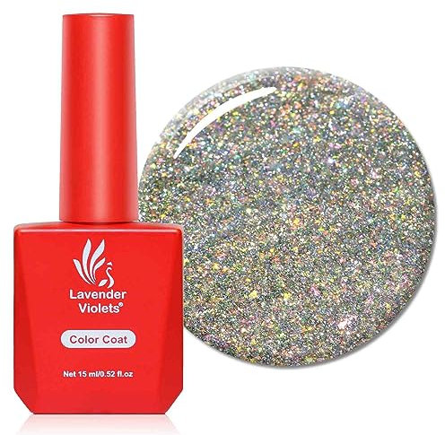 Lavender Violets 15ml Gel Nail Polish Clear Base Gold Yellow Irregular Sequin Sliver Glitter UV LED Soak Off Nail Lamp Curing Manicure Pedicure Larger Content Salon Quality A0686