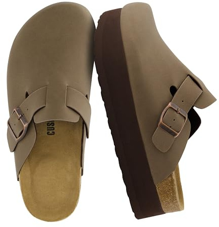 CUSHIONAIRE Vävstol Kork Fotbädd Plattform Clog med +Komfort, Breda bredder tillgängliga, Brun nubuck, 38.5 EU