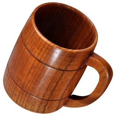 FUYTERY Tasse à bière en bois tasse à la main tasse en bois, 11 OZ naturel Vintage brun avec poignée tasse en bois, verre à bière en bois sculpté, hommes
