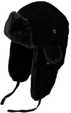 TINAYAUE Chapeau Russe Ushanka Unisexe - Trappeur, Bomber en Peluche Chaude - Pour Homme et Femme - Chasseur, Soldat Noir - Coupe-Vent