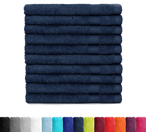 BaSaTex Frottee Gästehandtücher 30x50 im 10er Set | Gästetuch 100% Baumwolle Made in Green | Farbe: Navy Dunkelblau
