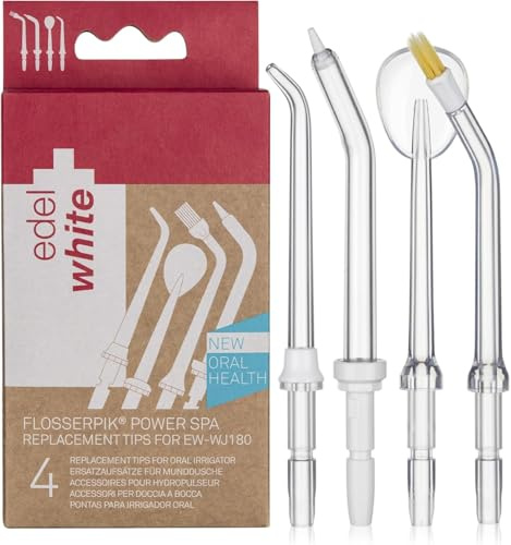Edel+white Flosserpik WJ180 Replacement tips set I Boquillas de repuesto para irrigador dental Flosserpik Power Spa 4 unidades I Water Flosser Boquillas para cuidado dental y limpieza dental