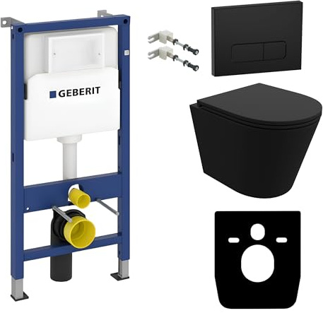 Duofix Basic Galve WC WC complet sans bord + panneau de commande Delta 25, bouton noir, kit complet | Réservoir de chasse encastré