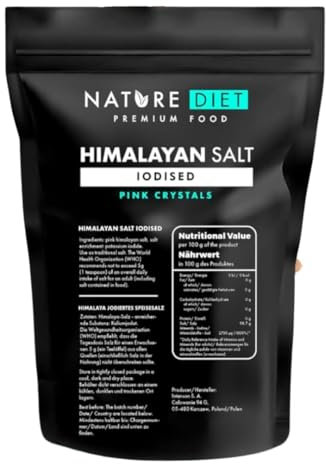 Nature Diet - Sel de l'Himalaya du Pakistan 1000 g | Sel rose | Grain fin | De l'Himalaya