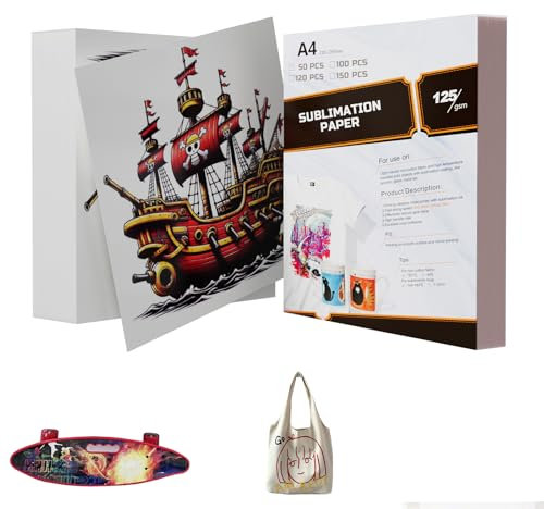 SCULPFUN Sublimationspapier A4, 210 x 297 mm, 100 Blatt,125 g/m², für Baumwolle, T-shirt, Tassen, Glass, Sublimationsfolie Kompatibel mit Alle Sublimationsdrucker