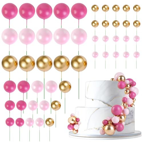 URAQT Palline Sfera Cake Topper, 50 Pz Mini Palloncino Topper, Ball Cupcake Perle Balls Torta Inserto, per Anniversario Festa di Compleanno Baby Shower (B2)