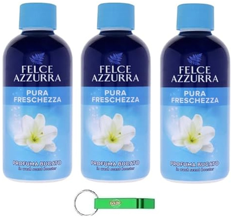 3x Felce Azzurra Profumatore per Bucato Pura Freschezza - Pure Frische Duft-Wäsche-Lufterfrischer für zu Hause 220ml + Beni Culinari Kostenloser Schlüsselanhänger