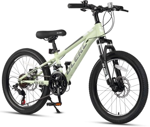 Glerc Skyline Kids Mountain Bike for Boys Girls, 20 Inch Bike for 6 7 8 9 10 11 12 Years Teenagers, 21 Speed Bike with Front Suspension & Disc Brakes & Sturdy Frame，Green