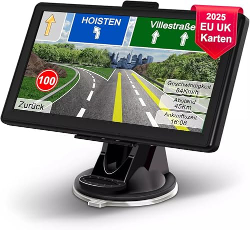 2025 7 Zoll GPS Navi Navigation für Auto LKW PKW Navigationsgerät Europa UK 52 Karten Lebenslang Kostenloses Kartenupdate Navi mit POI Blitzerwarnung Sprachführung Fahrspurassistent