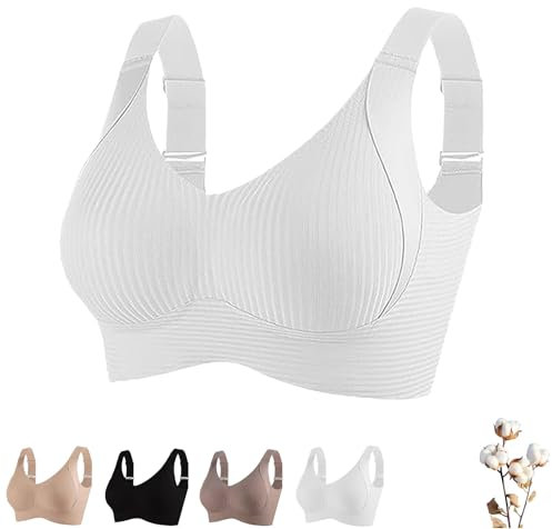 Floralshe Brasier, reggiseno senza fili regolabile a 4 file in tinta unita, collezione con doppia croce laterale, senza anello in acciaio, bianco, 3XL