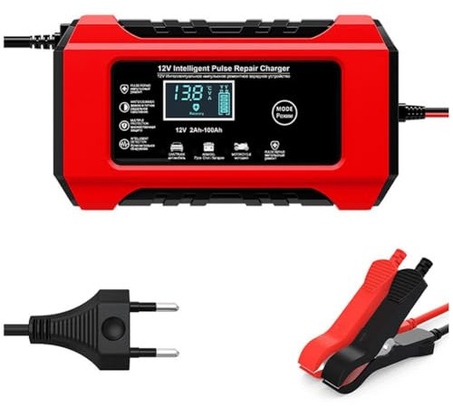 Breeshy Caricabatteria Automatico per Auto 12V 6A Pulse Repair Caricabatteria Rapido per Acido Display LCD Digitale Spina UE