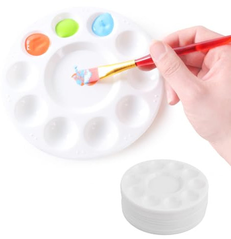 20 Stück Mischpalette mit 10 Farbfeldern und 1 Mischfeld, Runde Kunststoff-Aquarellfarben-Palette, Weiß Universalpalette, für Aquarell-, Gouache-, Acryl- und Ölmalerei 16×16 cm