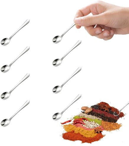 Cosmeria 8 pièces Mini Cuillères en Acier Inoxydable, 7,4 cm, Idéales pour Épices, Sel, Miel, Sucre, Idéales pour Cuisines Compactes