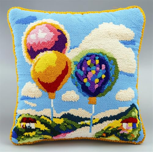 Rqwybcaxn Kit Gancio Di Chiusura, Palloncino Fai Da Te Cuscino Ricamato Del Cuscino Di Tiro Di Copertura,Crochet Kit Per Adulti Bambini Principianti 43 X 43 Cm