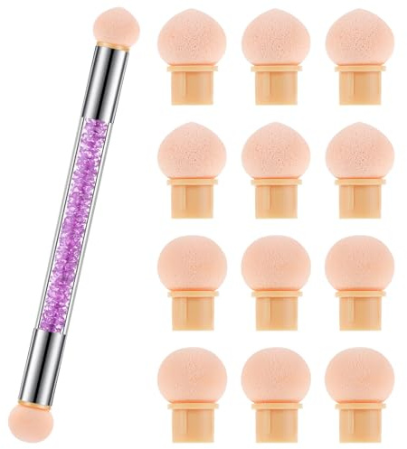 Classicseali 12 stycken ombre-svampar för naglar, ombre-pensel naglar babyboomer, babyboomer-svampar, babyboomer-pensel med ersättningssvamphuvuden, dubbelhuvud, mjuk, återanvändbar svamppinne